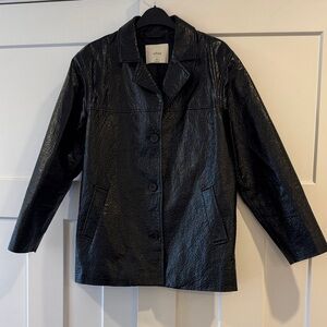 Aritzia Wilfred Adina Black Vegan Faux Leather Texturized Oversized Blazer, XS